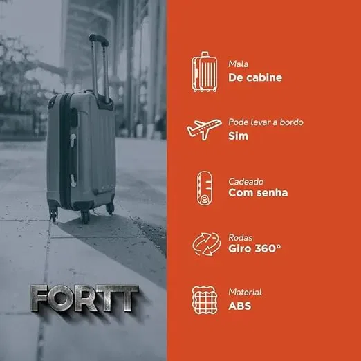 Mala de Bordo ABS 4 Rodas Adventure Fortt Preto - MAB01-PT - Imagem 5