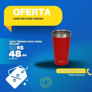 Copo Térmico Inox 470ml Wellmix Vermelho Copo Térmico Inox 470ml Wellmix Vermelho